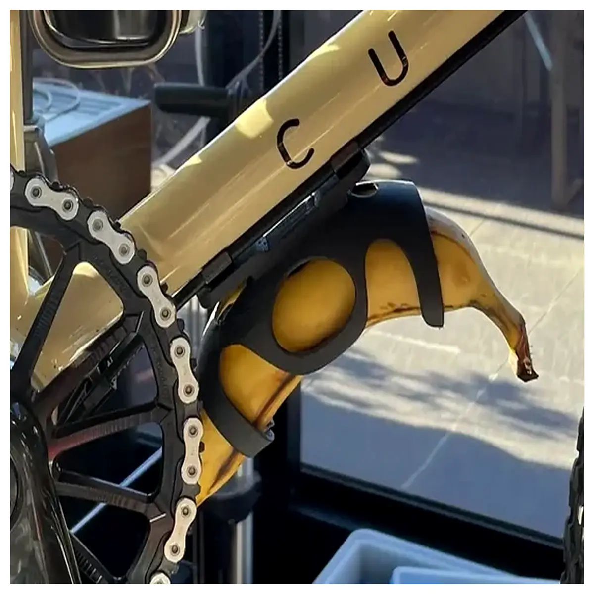 banana holder for bike handlebar mount fruit storage bag cycling accessory outdoor sports snack organizer clip on helmet or frame