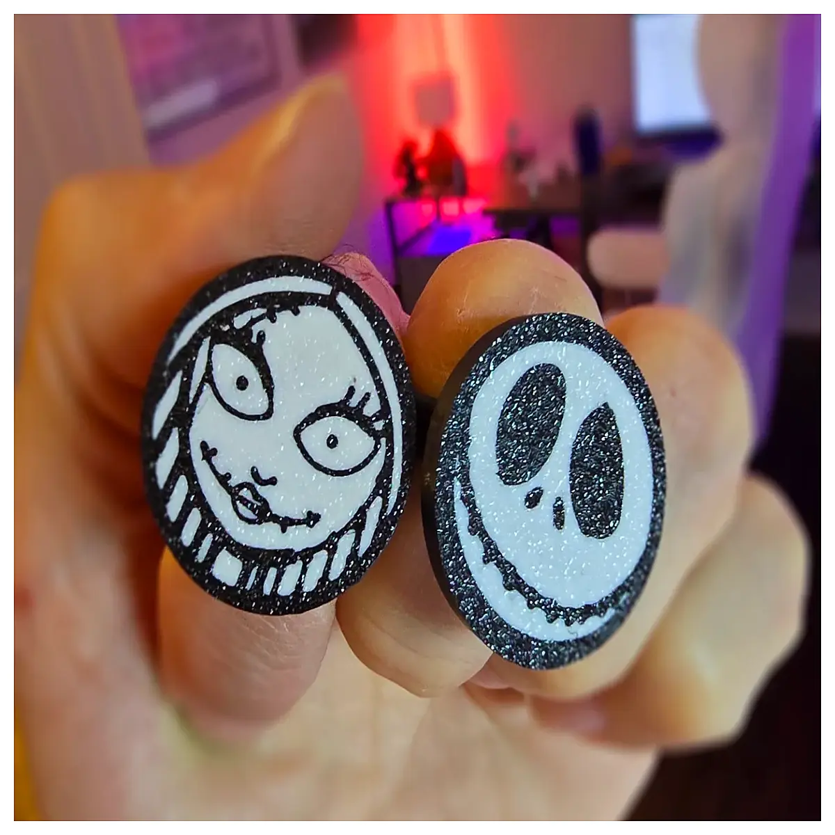 tim nightmare before christmas jack sally wedding rings couple jewelry gothic halloween gift