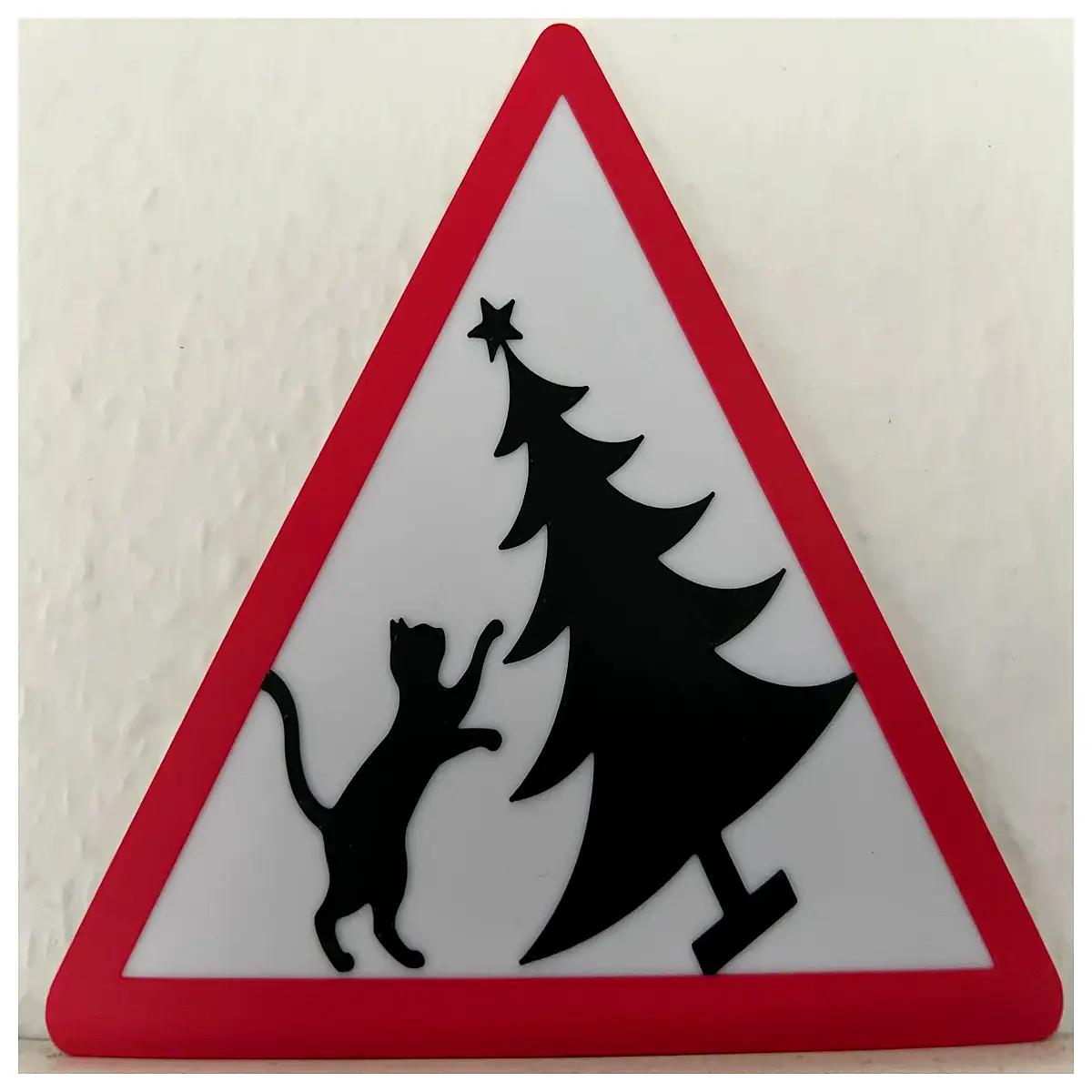 funny cat knocked over christmas tree sign holiday decor warning sticker pet owner gift