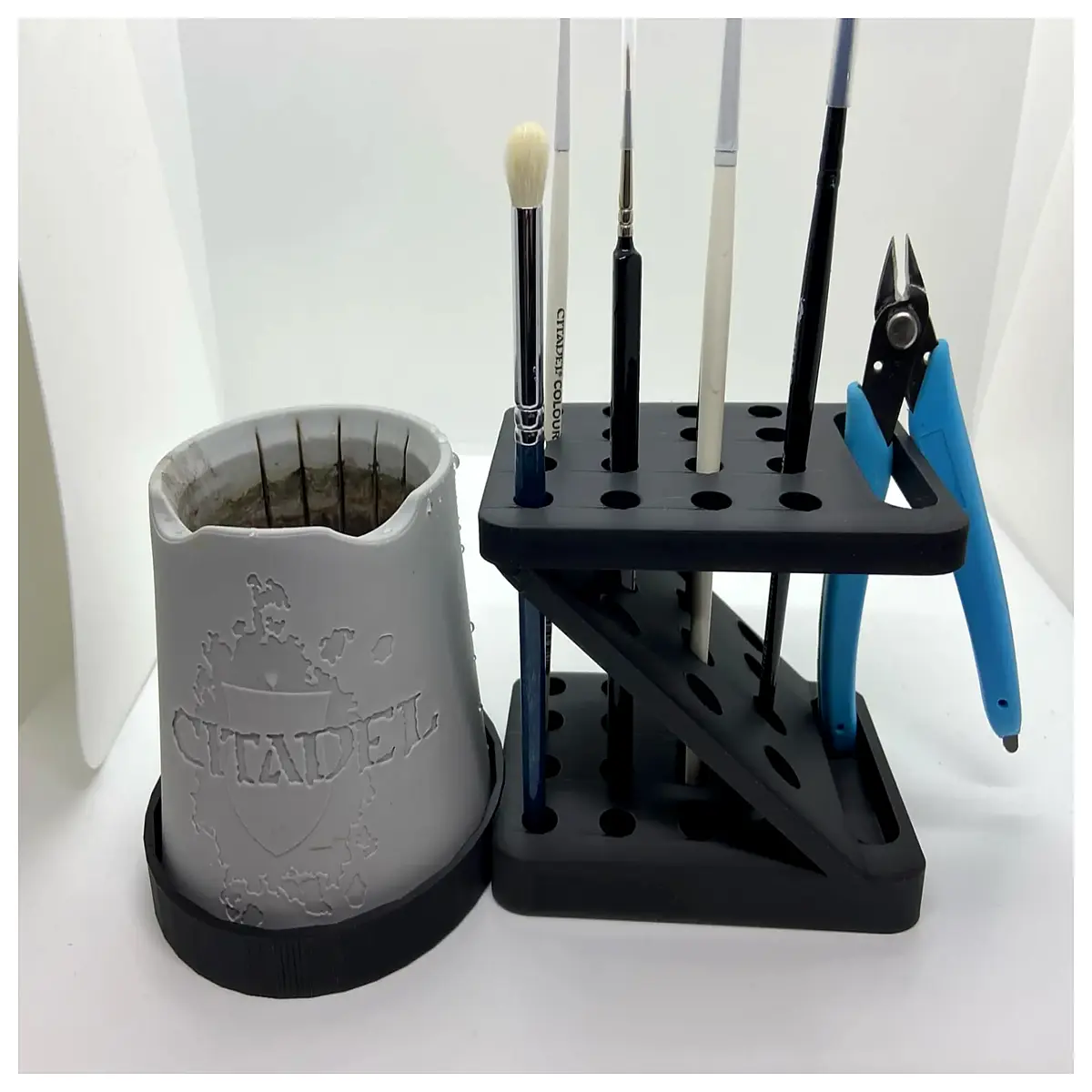 desk organizer with water cup holder for paint brushes art supplies storage caddy studio tool rack