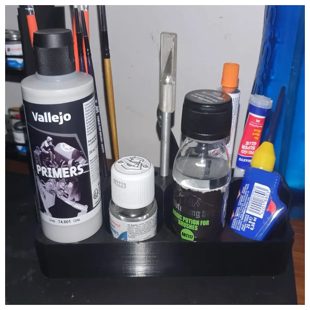 vallejo paint bottle holder rack organizer for acrylics airbrush caps brushes storage