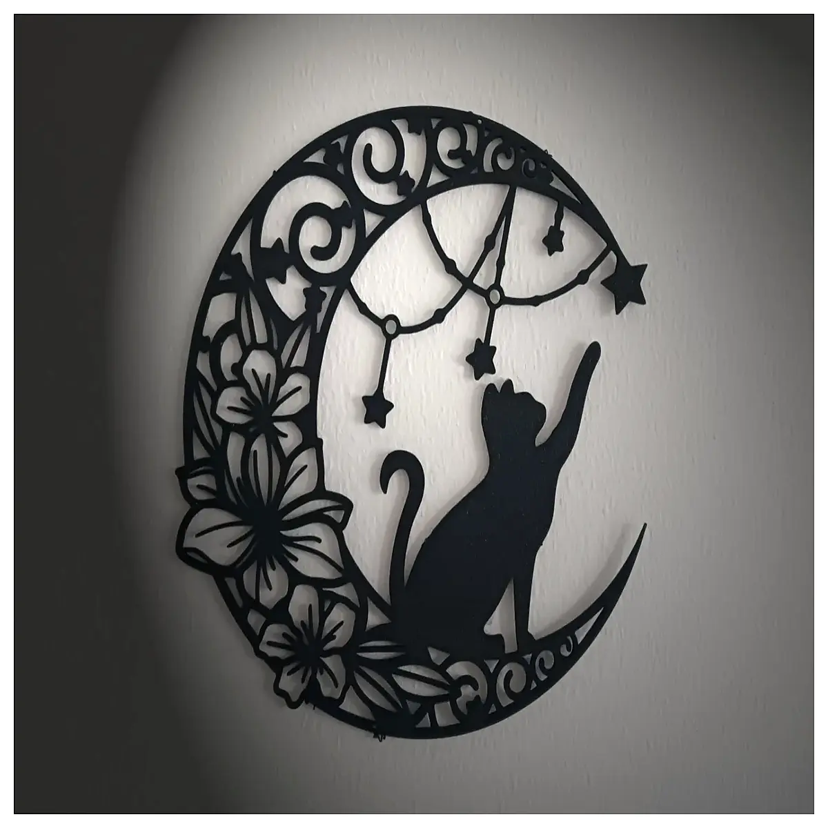 moon cat wall art hanging decor nursery bedroom aesthetic metal silhouette home accent