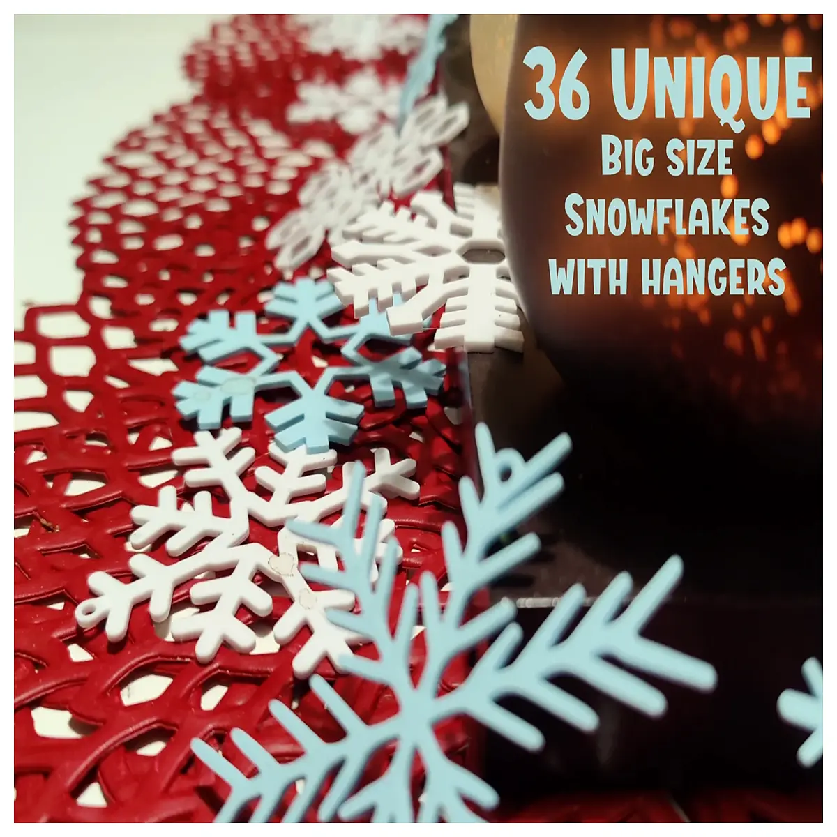 christmas tree snowflake ornaments 36pc set with hanging hooks for holiday decor