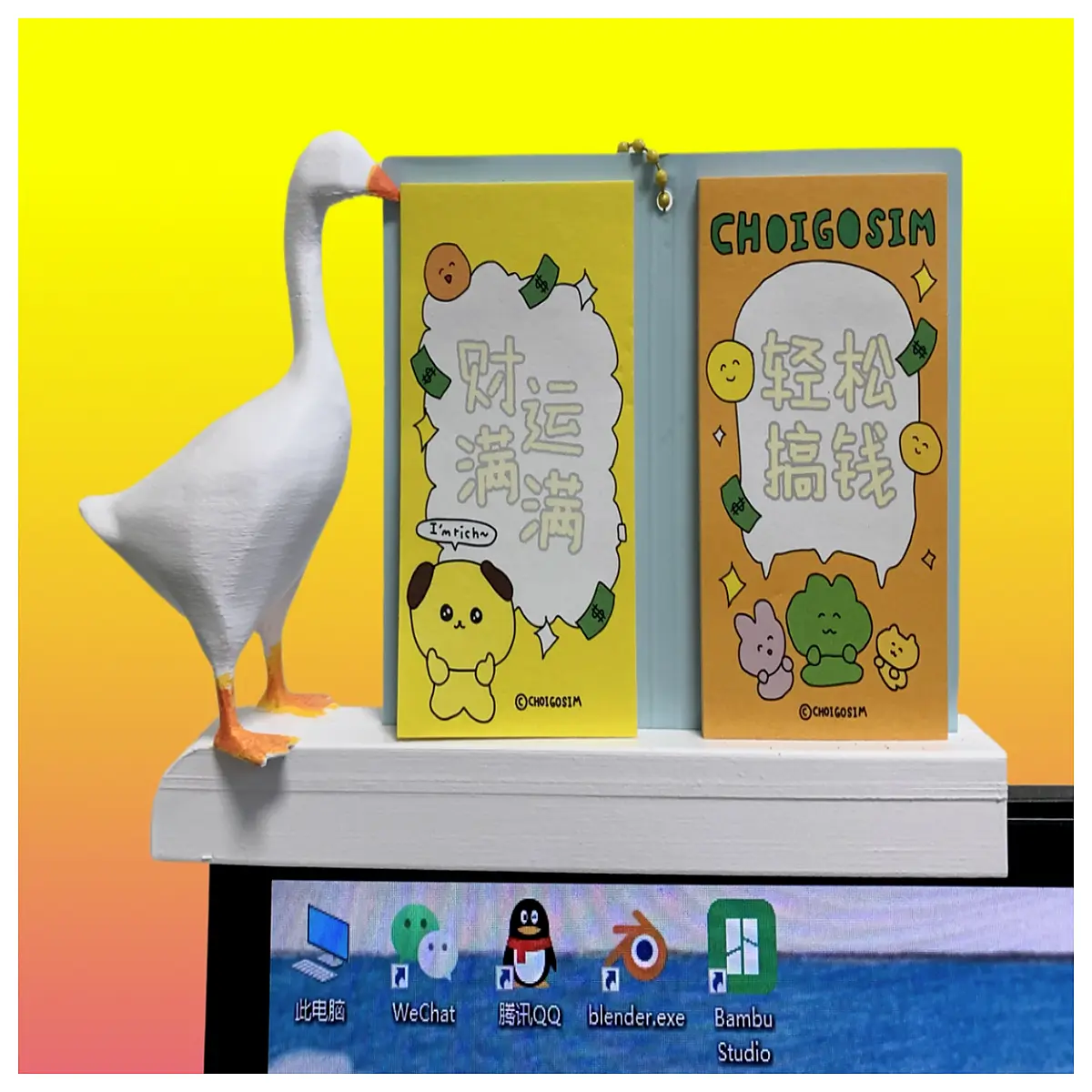 cute goose desk organizer screen clip memo holder sticky note for laptop monitor office supplies