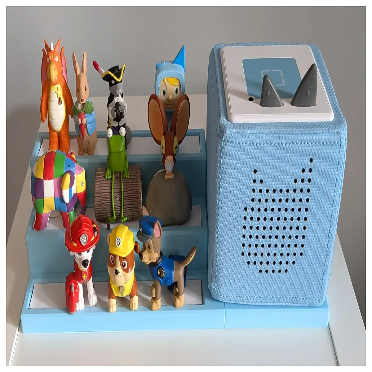 toniebox dock organizer for kids audio books collection shelf