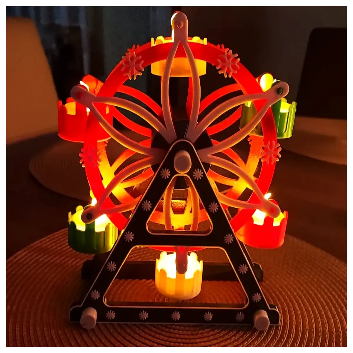 christmas music box wooden carousel snowflake decoration with lights