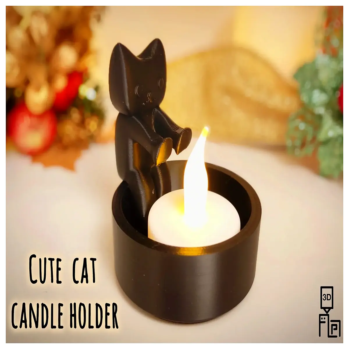 cute cat candle holder for home decor whimsical animal tea kawaii table ornament cozy bedroom shelf accessory