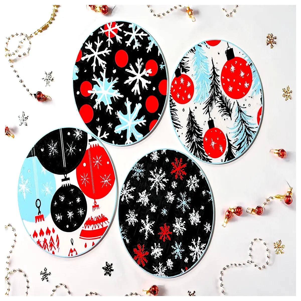 christmas coasters set of 4 winter holiday table protectors festive decor for mugs wine glasses
