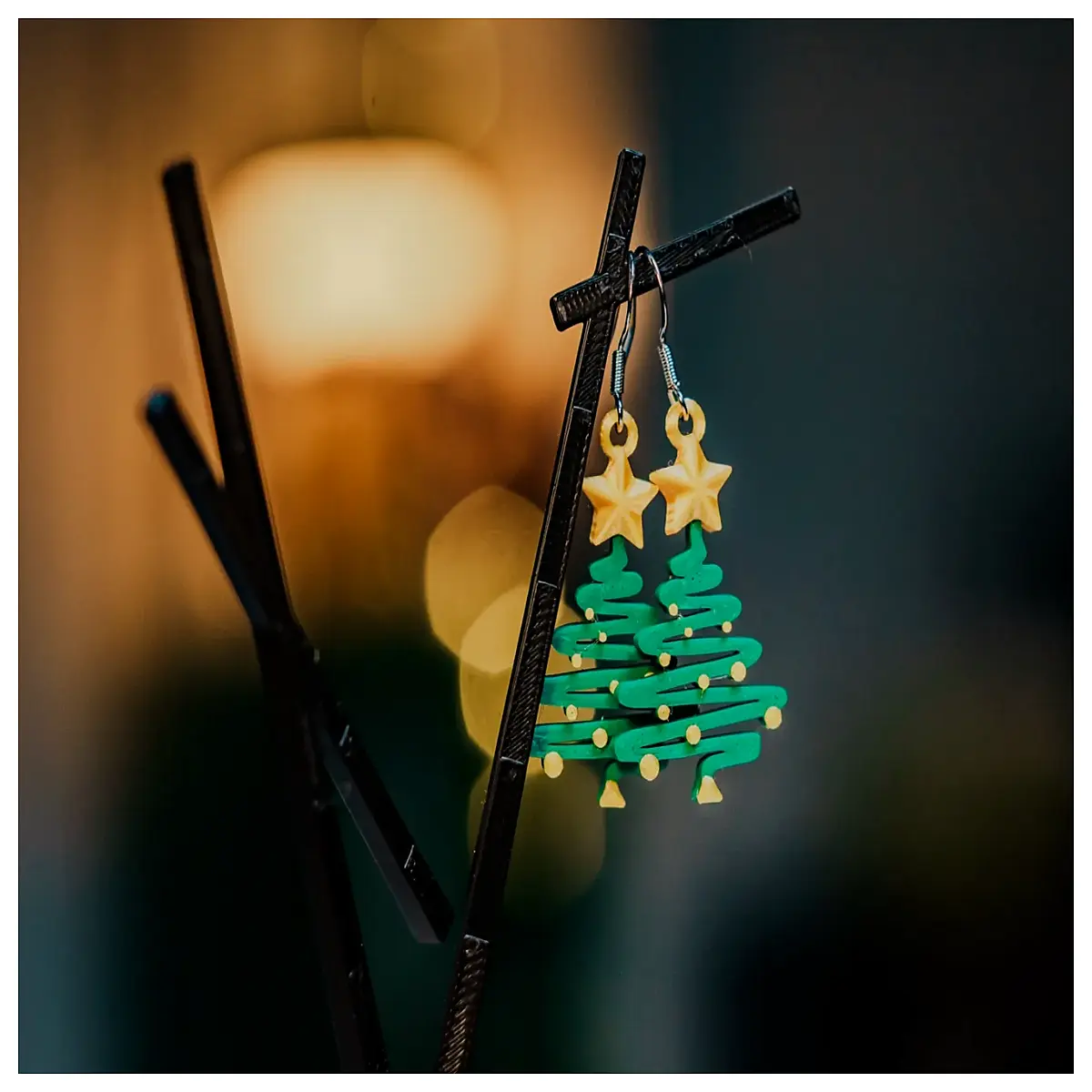 christmas tree earrings holiday party jewelry festive green gold hoop studs for women
