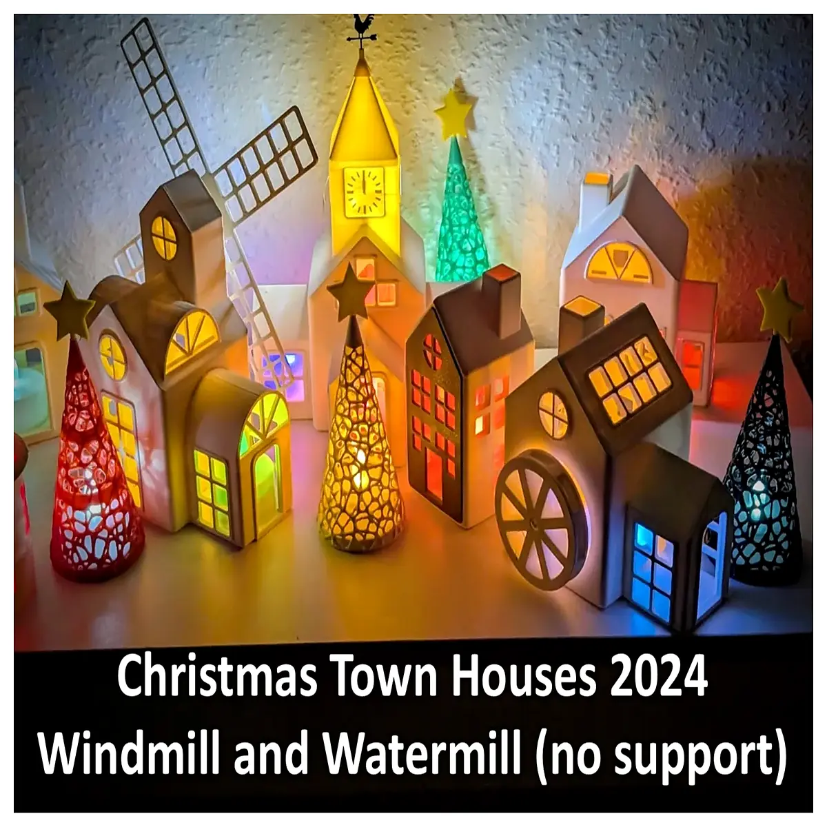 2024 christmas village house windmill water wheel diy miniature decoration holiday