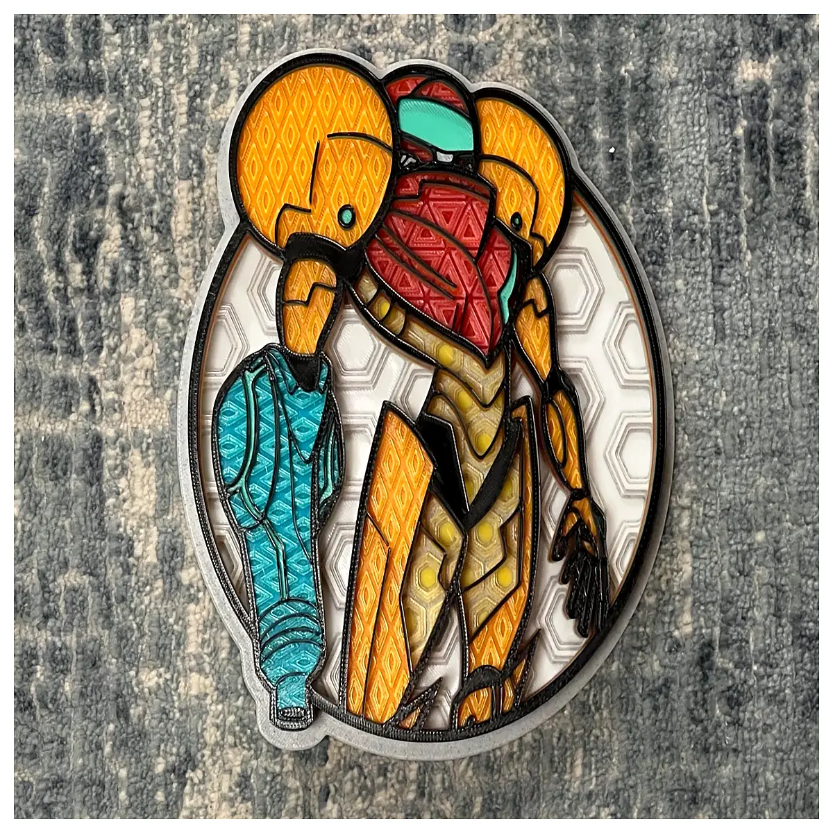 samus aran mosaic art print wall decor sci fi gamer room aesthetic
