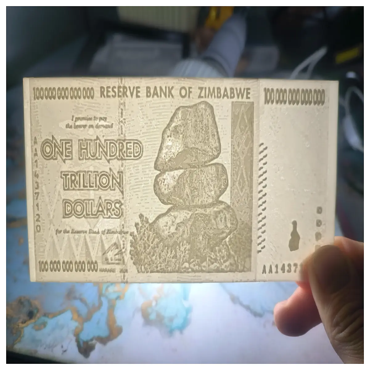 zimbabwe 100 trillion dollar banknote wall art decor hyperinflation history gift