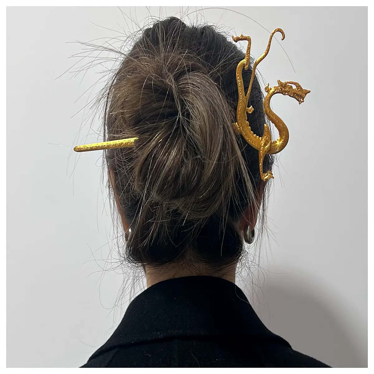 gold plated hair stick dragon motif vintage chinese traditional wedding bridal updo accessory elegant metal bobby pin