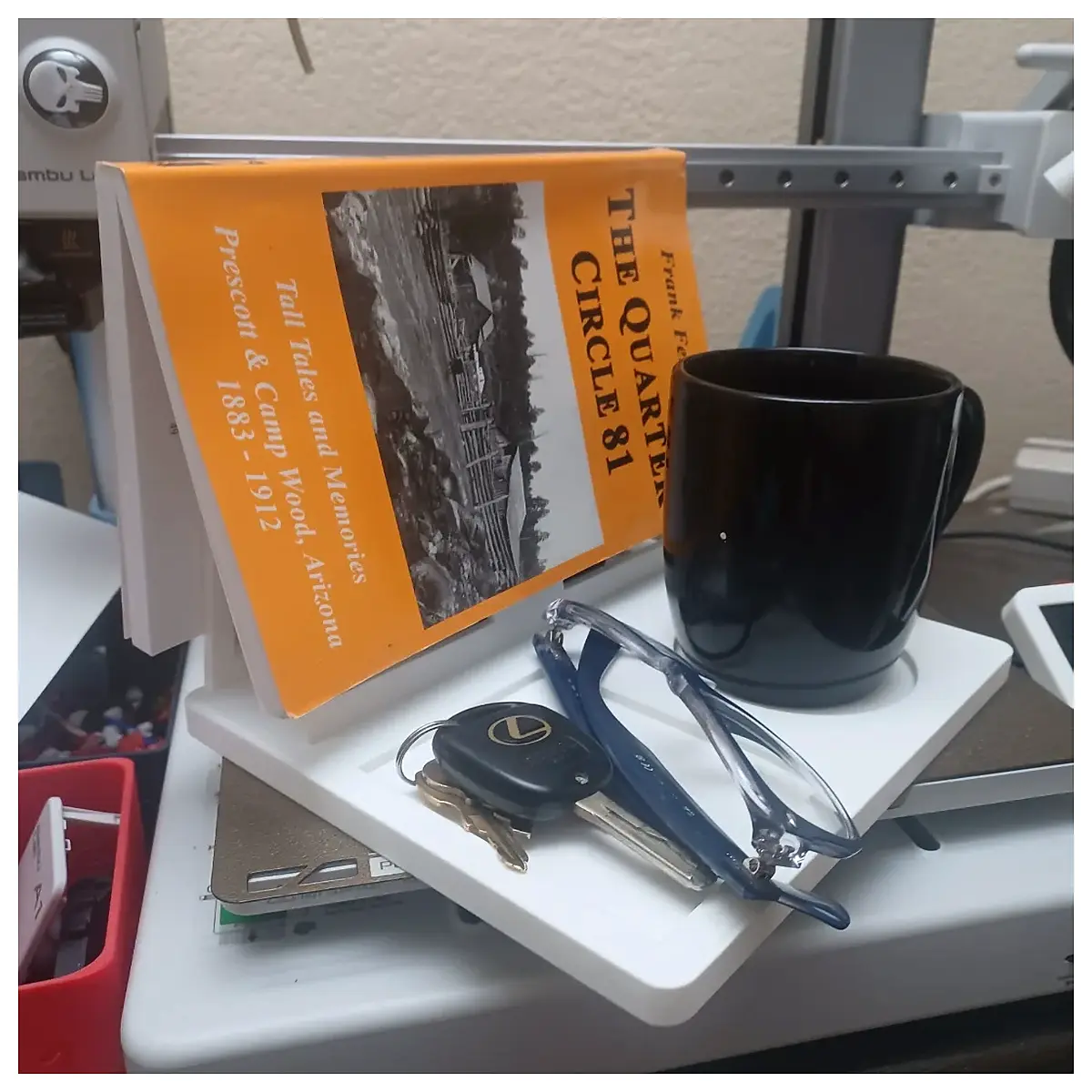 desktop bookends organizer with coffee mug holder and phone for reading sturdy metal library shelf clip