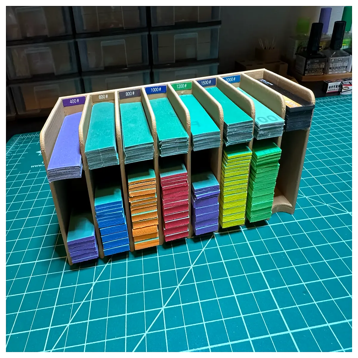 sandpaper storage organizer rack holder for sanding blocks sponges abrasive sheets workshop tool caddy