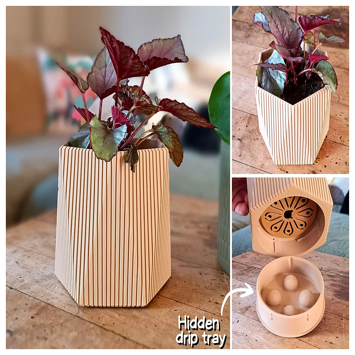 modern geometric ceramic vase with hidden water tray minimalist square flower pot for home decor