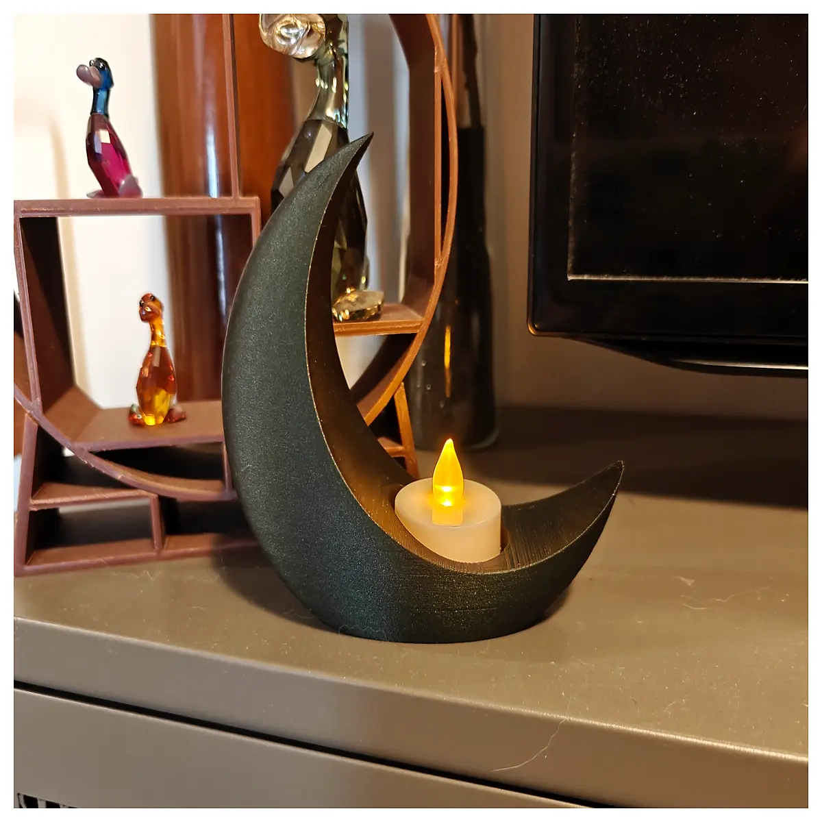 modern crescent moon candle holder geometric metal taper minimalist home decor accent table centerpiece