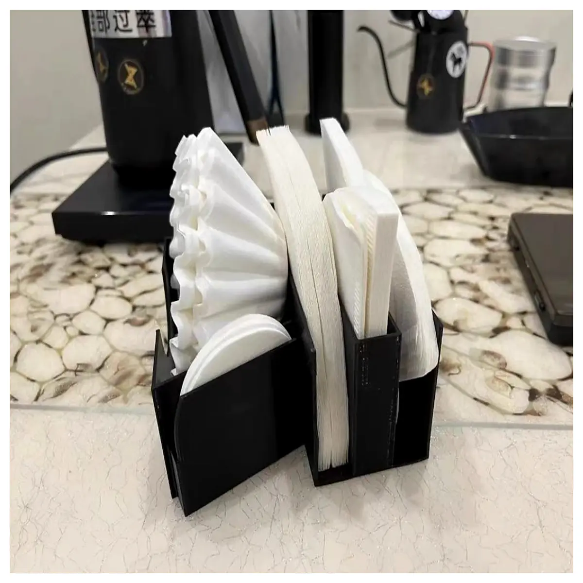 coffee filter paper holder dispenser box organizer for drip bags and cone kitchen counter storage