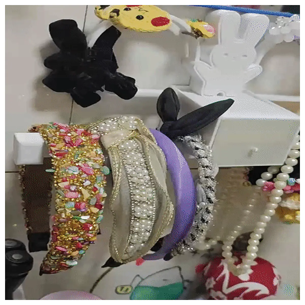 cute bunny rabbit headband holder organizer for girls bedroom decor hair accessory storage rack