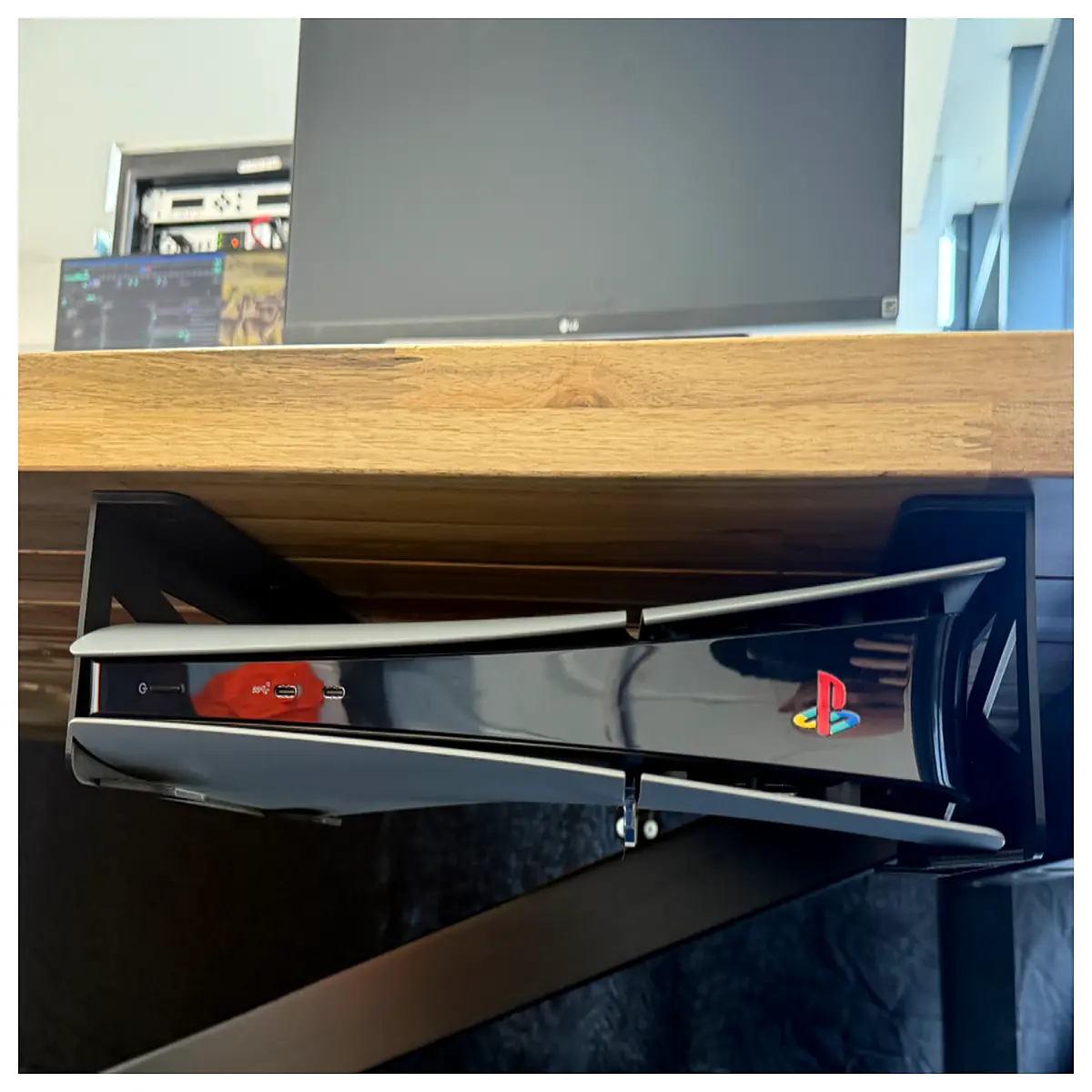 ps5 slim console shelf under desk storage organizer for ps5 controller dock and accessories space saving gaming setup
