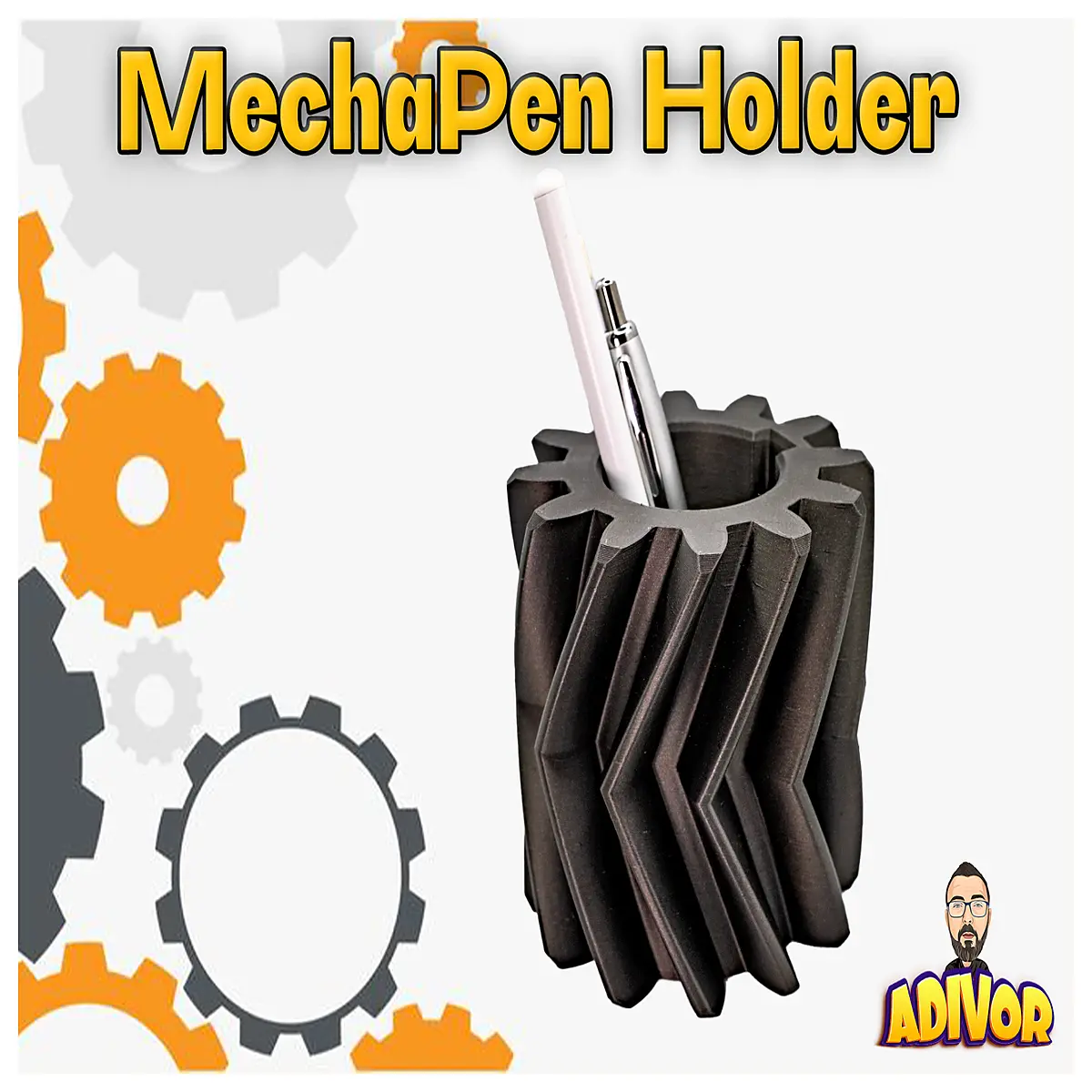 mechanical gear pen holder desk organizer stationery storage box for office supplies