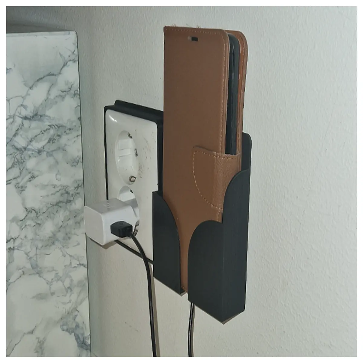 wall mount phone holder for charging station bedside table organizer cable management dock