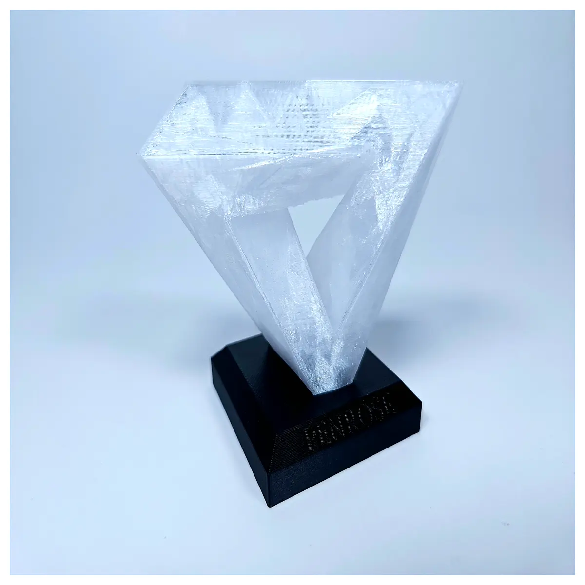 penrose triangle impossible object sculpture with base optical illusion art desk decor surreal geometry math gift