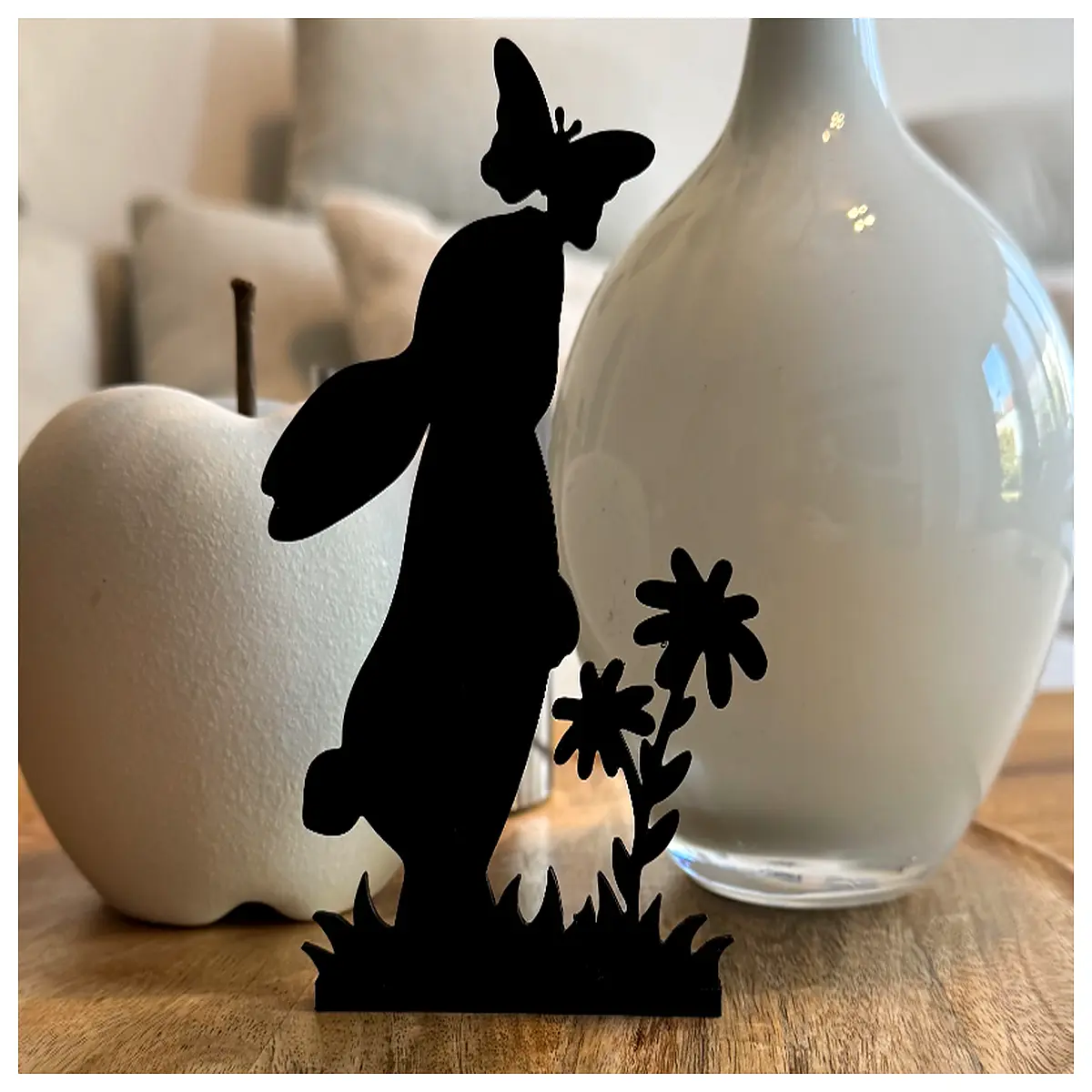 cute ceramic rabbit figurine with flower decoration for home desk shelf decor