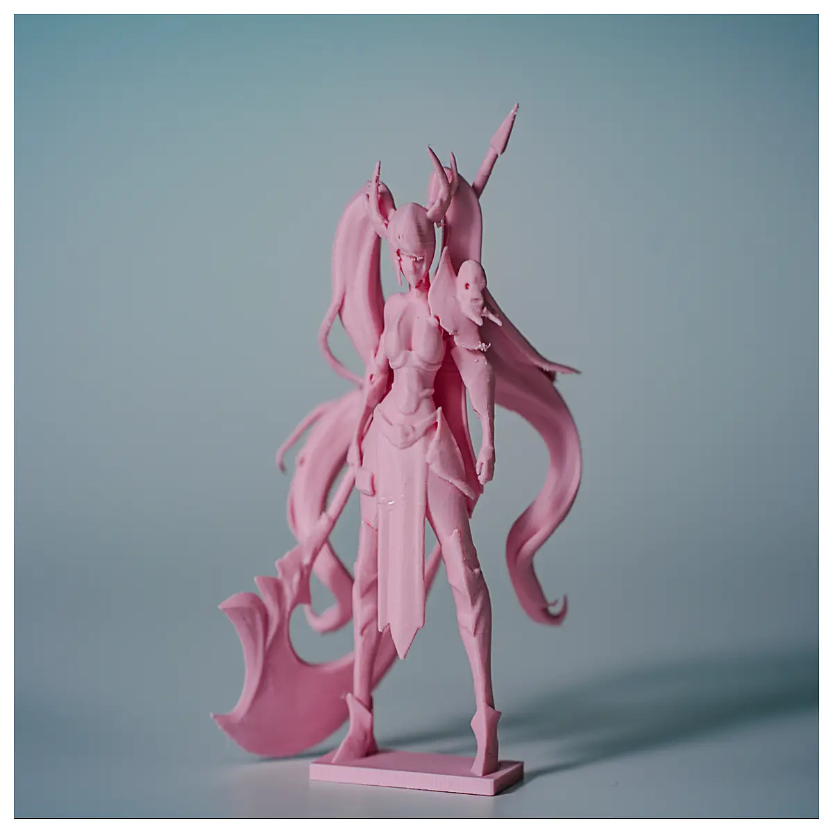 anime girl twin tails holding sickle cosplay prop weapon fantasy character figure