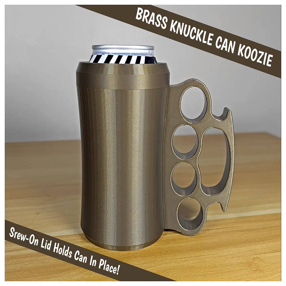 brass knuckle 12oz can holder grip beer koozie insulator mug sleeve cooler