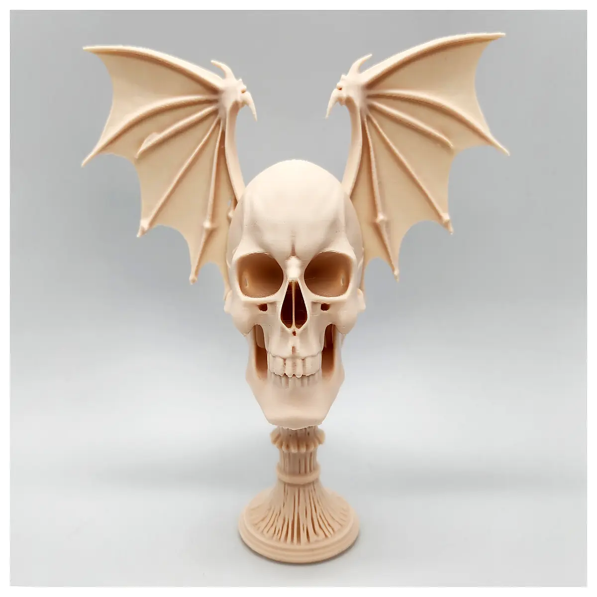 gothic dragon wing skull statue on wooden base for home decor