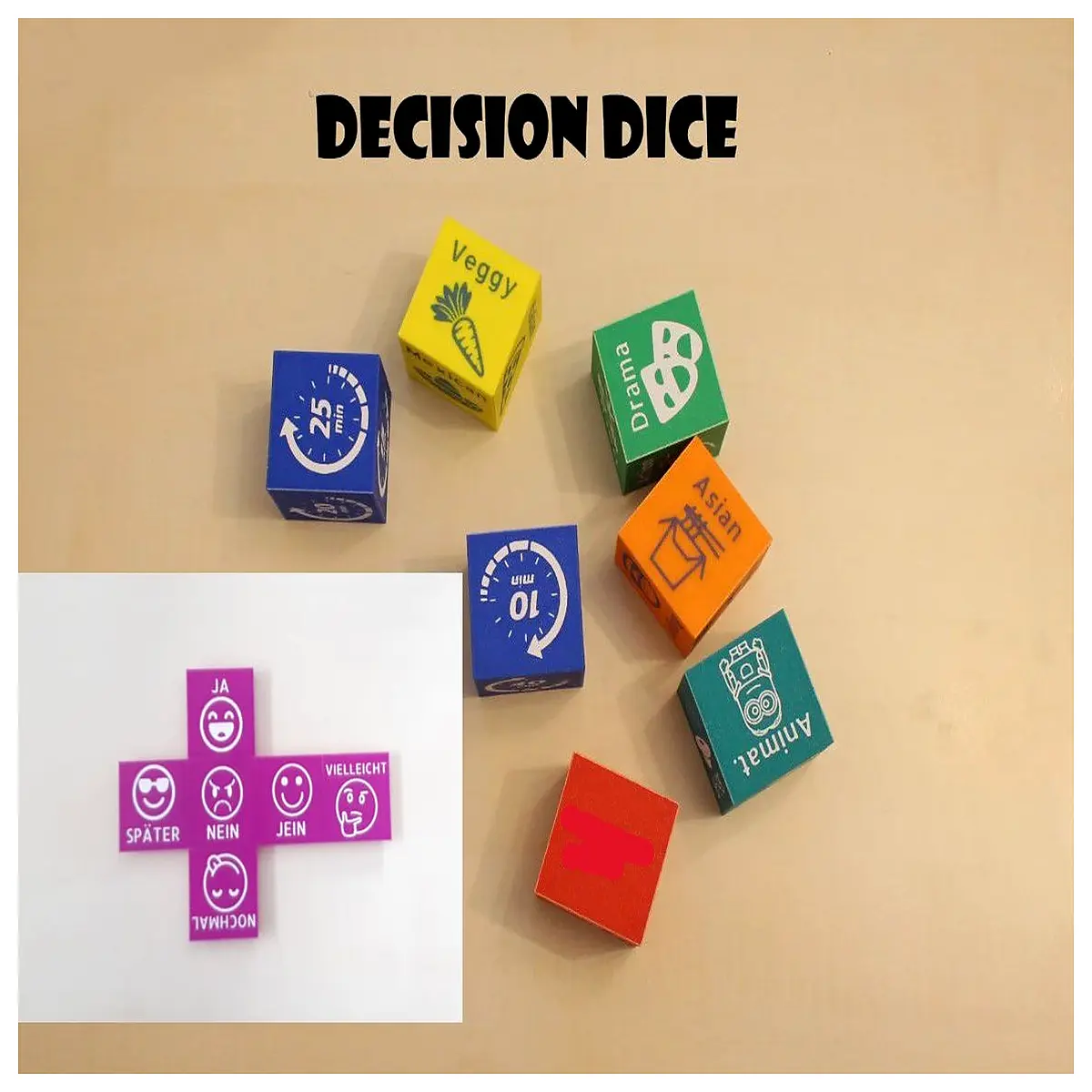decision dice for life choices random outcome spinner tool yes no maybe polyhedral d100 fate wheel board game accessory