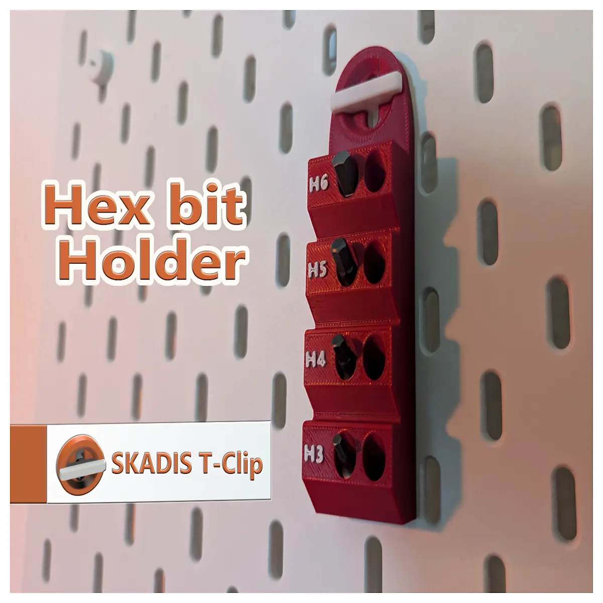 pegboard hex socket holder with label hook for skadis panel organizer storage