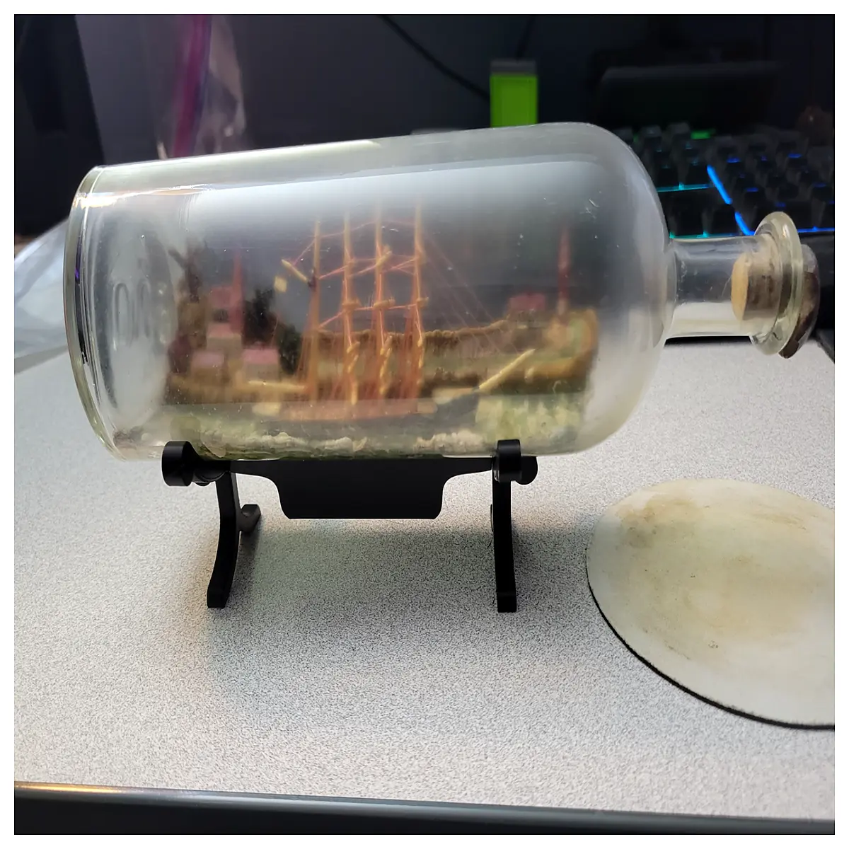 glass bottle ship in a bottle holder nautical decor shelf organizer