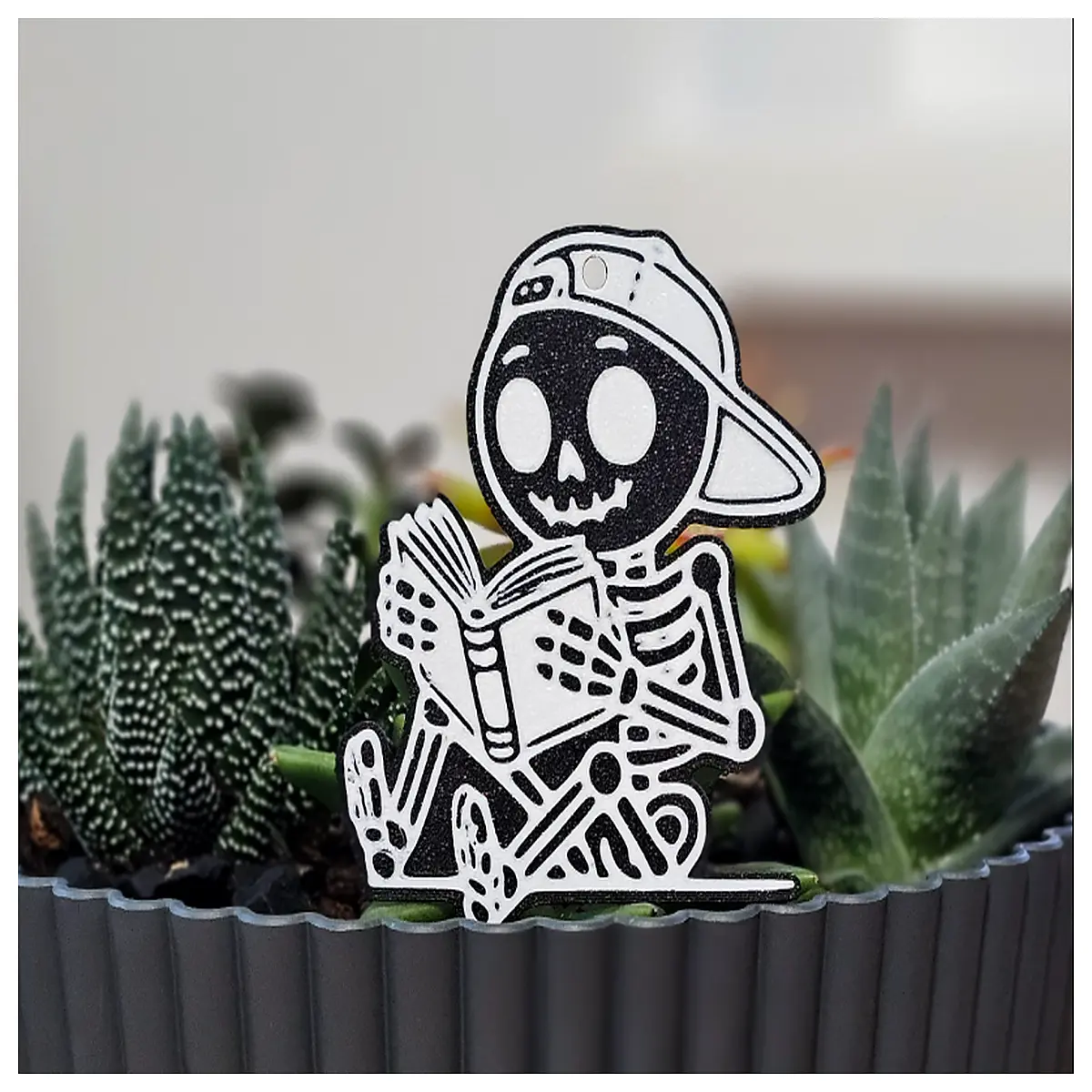 cute skeleton reading book aesthetic decor sticker for laptop journal planner goth teen room wall art