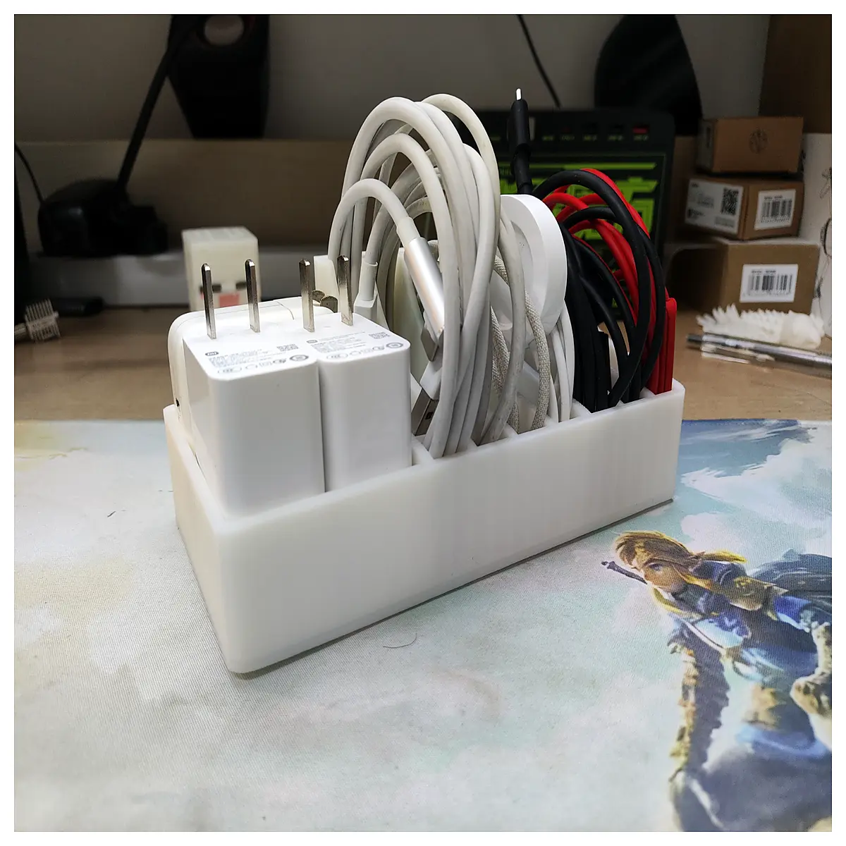 desk cable organizer box with lid desktop wire management system for computer cords charging station storage container