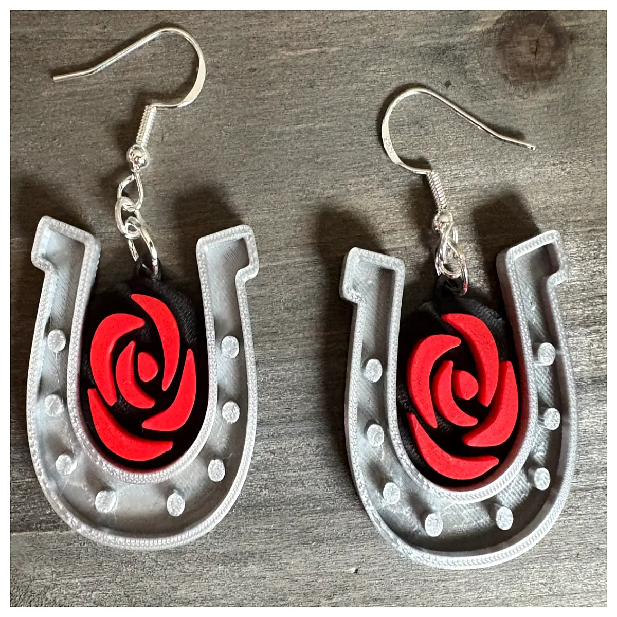 rose horse racing horseshoe earrings dangle drop jewelry for women equestrian theme gift