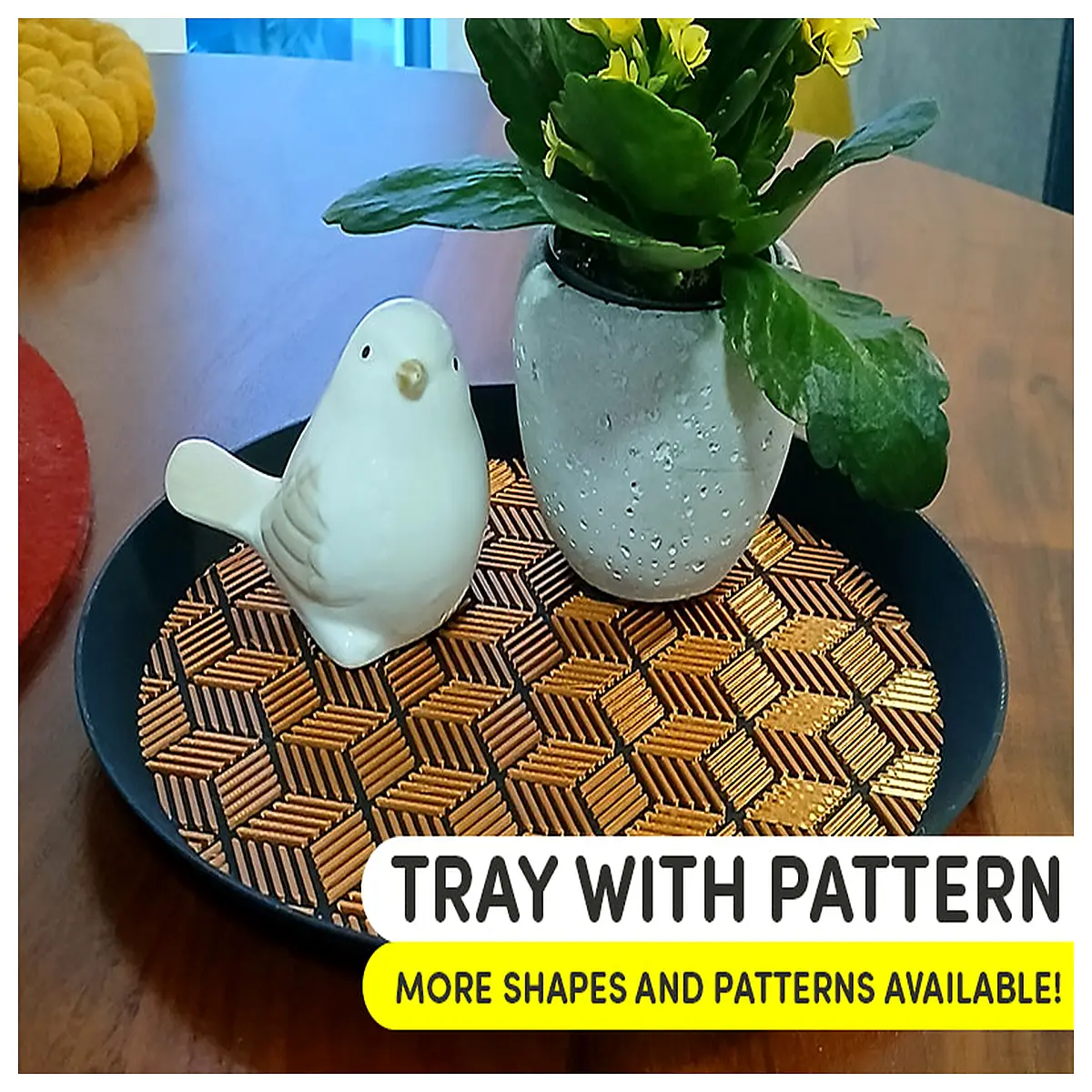 modern round decorative tray with geometric pattern for coffee table centerpiece stylish serving platter for home decor and entertaining