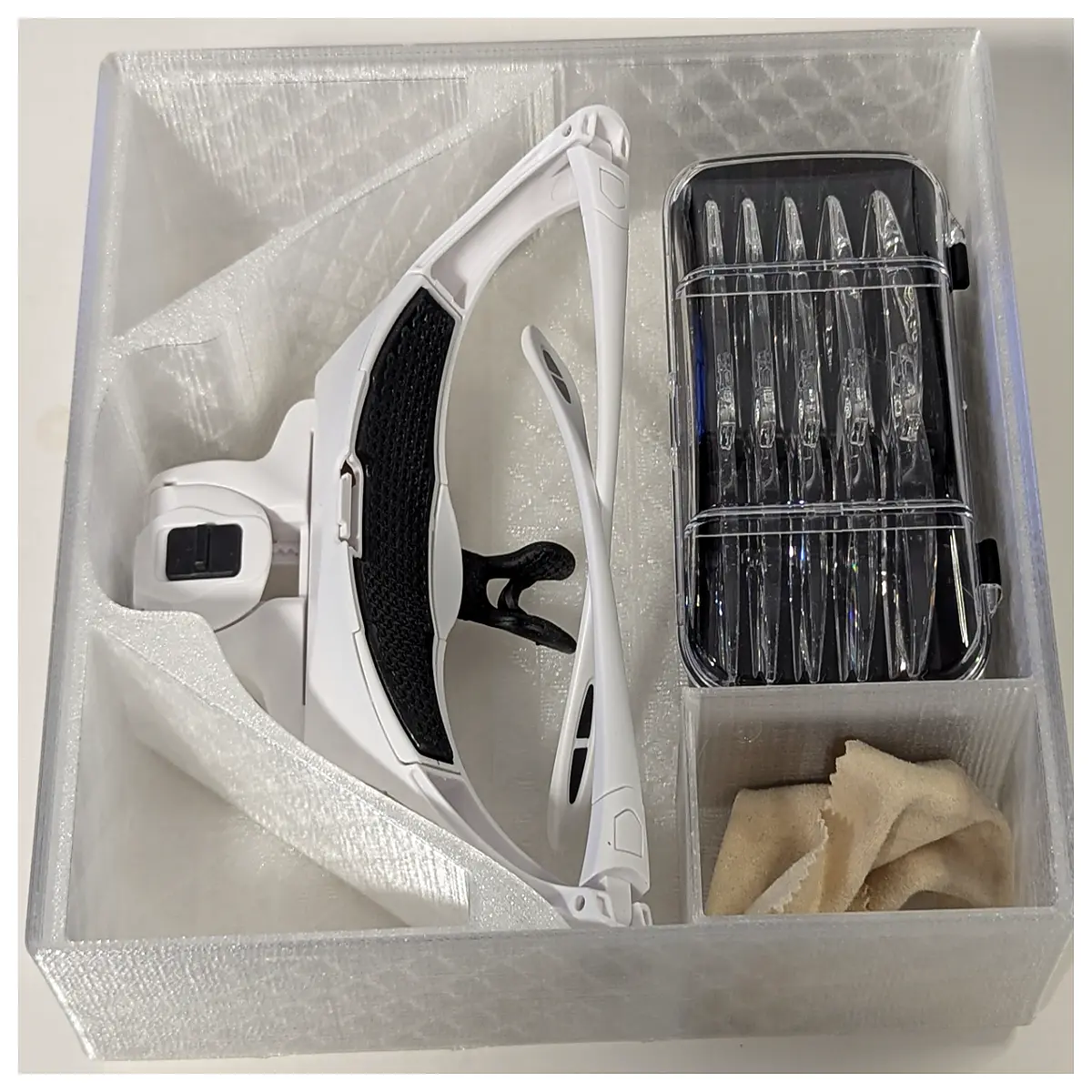 magnifying glass organizer desktop storage box for headphones earbuds accessories case