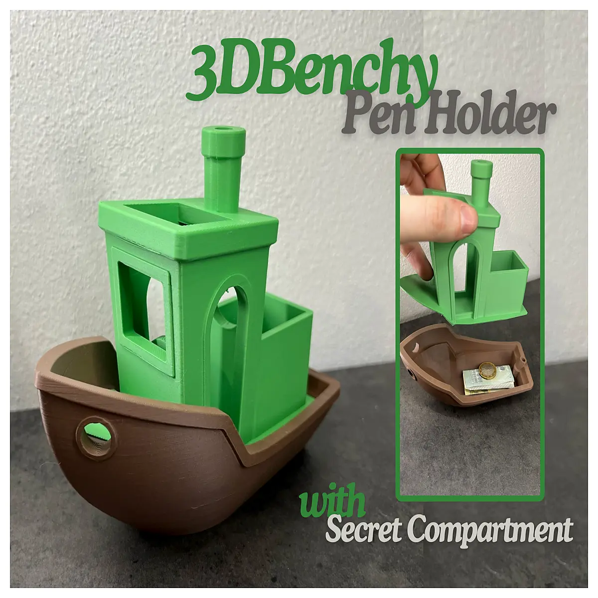 printed pen holder with hidden compartment secret storage organizer for desk accessories