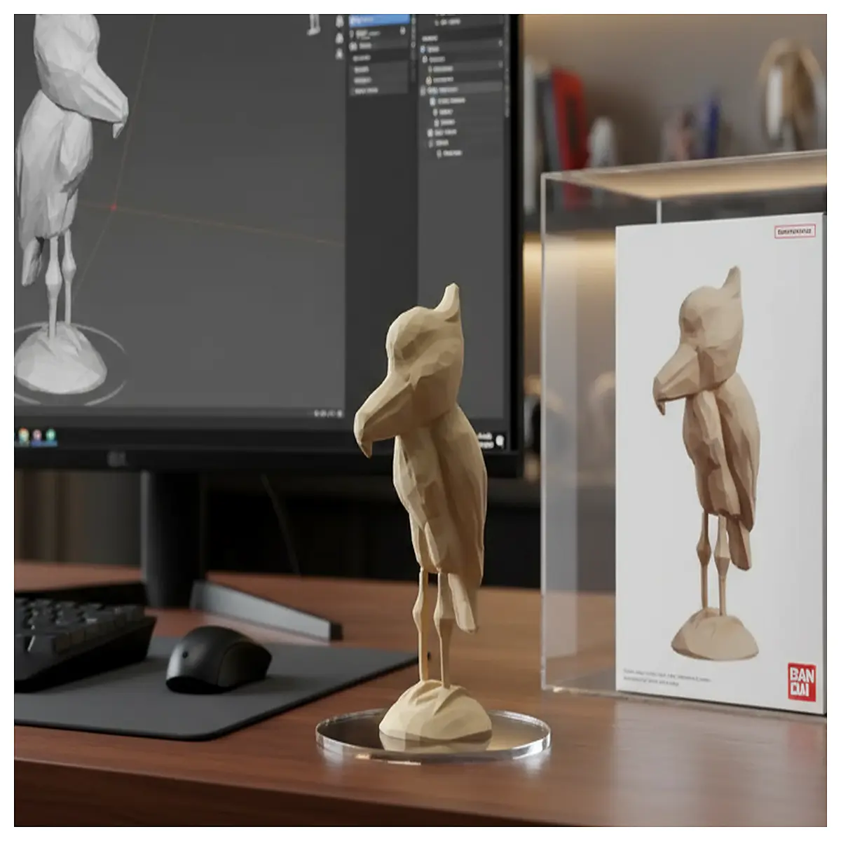 low poly wood grain standing heron statue resin garden decor animal figurine for shelf desk home office decoration