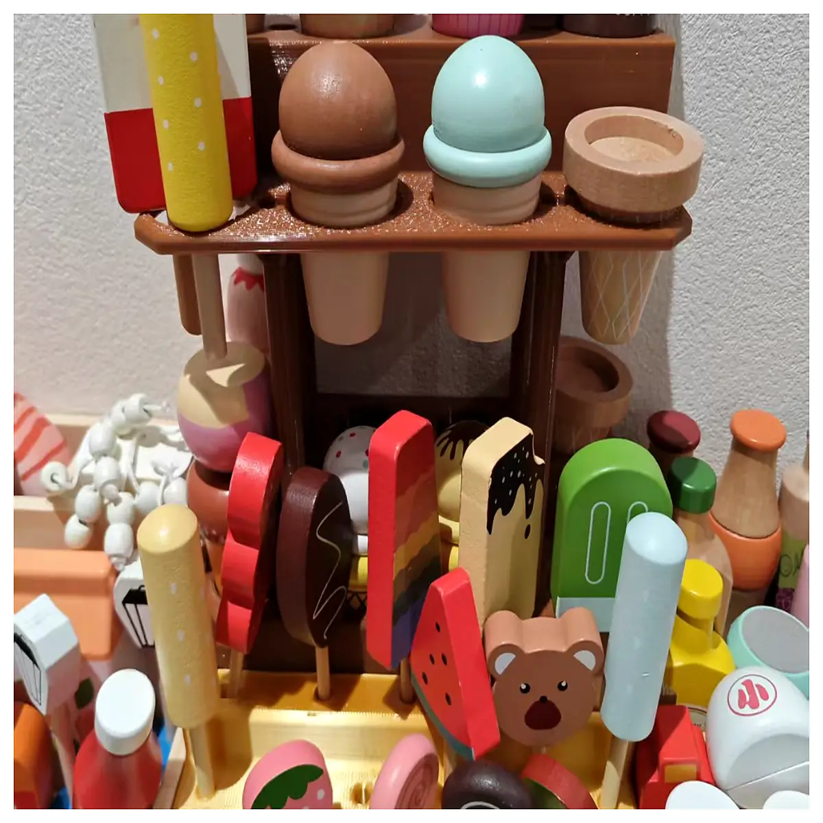 wooden for ice cream popsicles lollipops cones kids toy organizer shelf retail shop merchandising rack storage