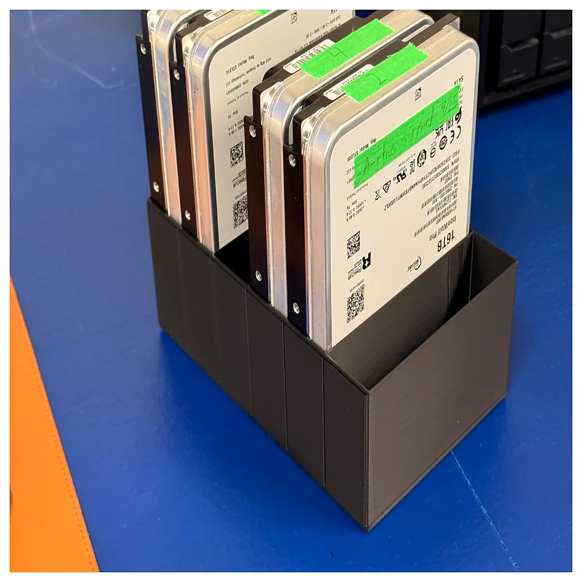 35 inch hard drive storage box with label slots for cable management and desktop organization