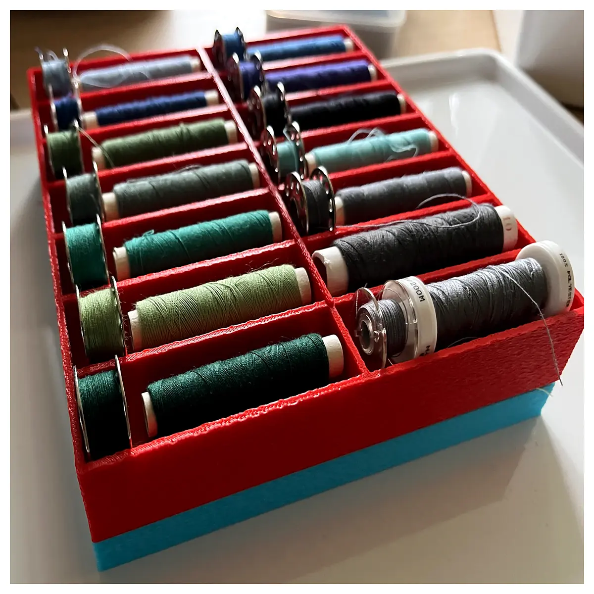 sewing thread organizer box with spool holder for craft room storage