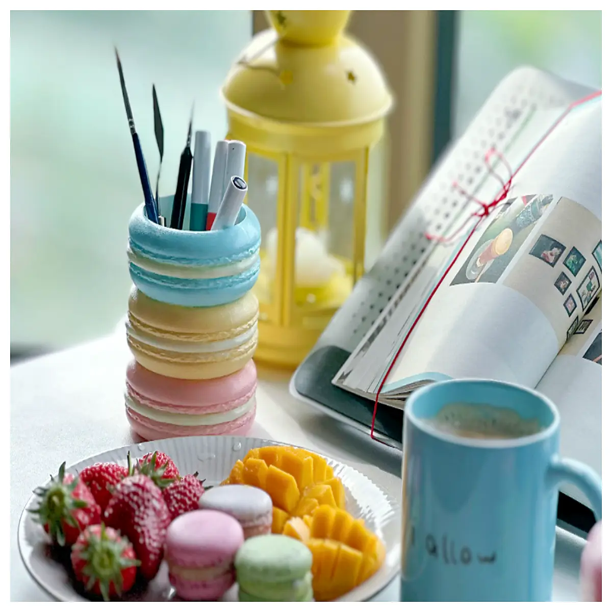 macaron pastel desk organizer pen holder cute stationery storage box for office supplies