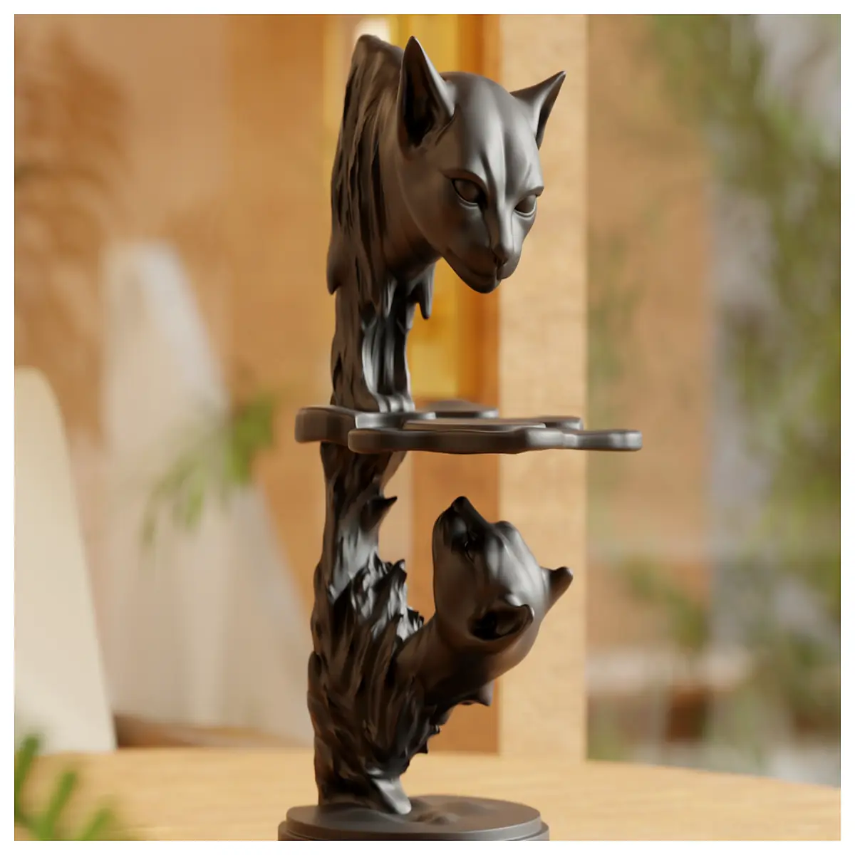 abstract black cat sculpture modern home decor minimalist art piece for living room shelf