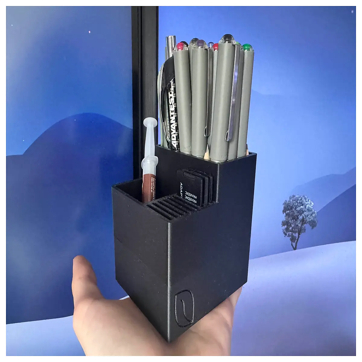 desk organizer with pen holder and sd card slots desktop storage for stationery memory cards accessories