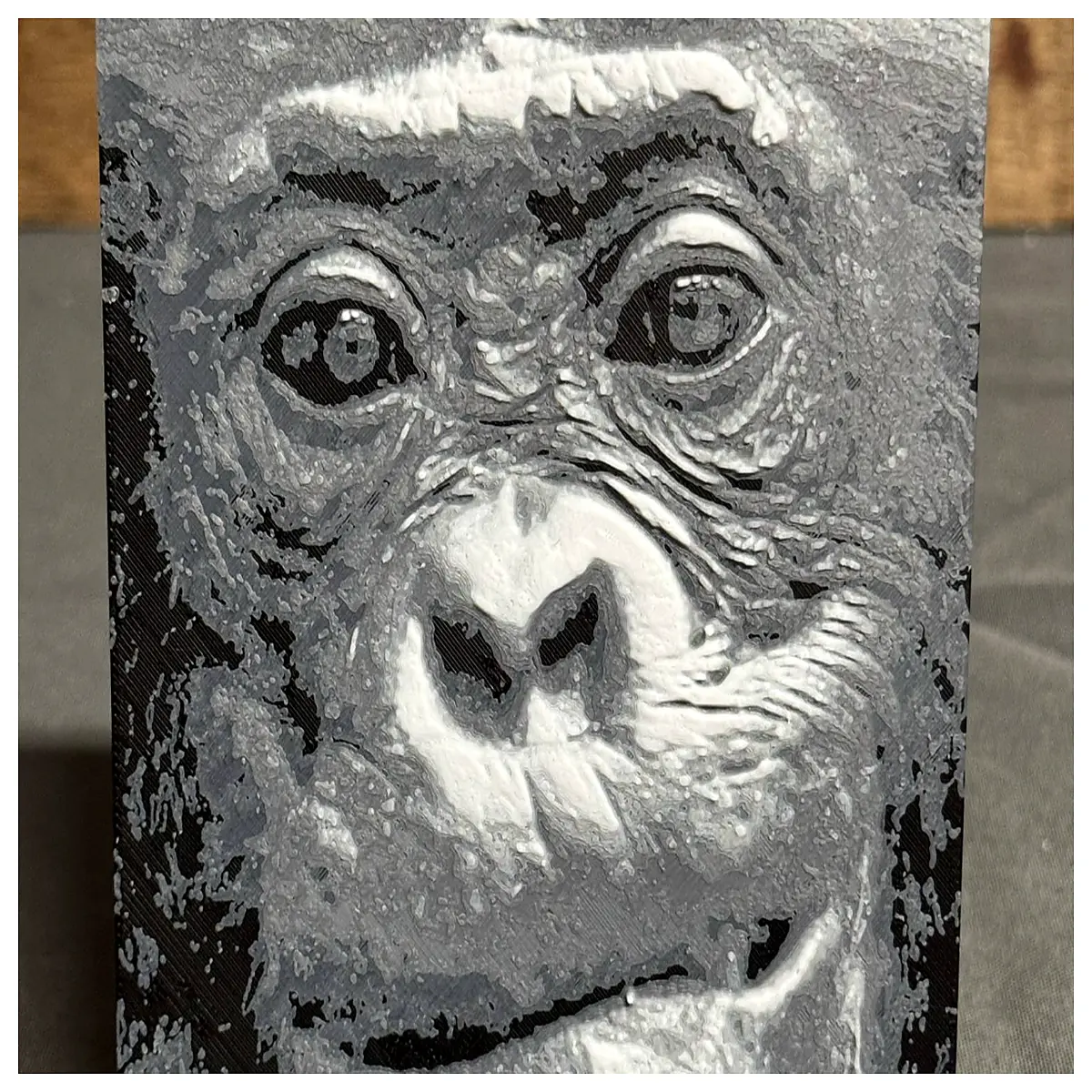 gorilla print furnace decor industrial monkey face stove insert rustic animal motif fireplace screen wild beast heating element cover