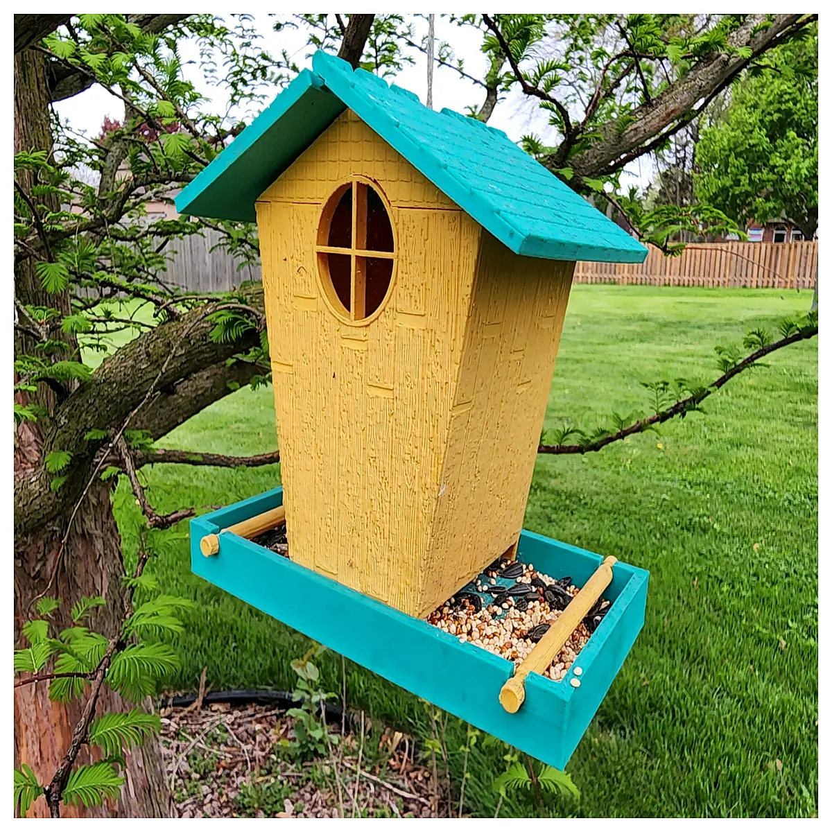 bird feeder with lid and tray anti squirrel wild bird seed hopper outdoor hanging