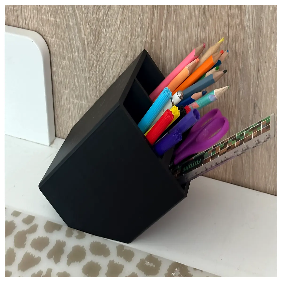 wooden pencil holder desk organizer with compartments for pens markers scissors office supplies storage